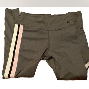 Nike Gray Leggings with Pink and White Stripes